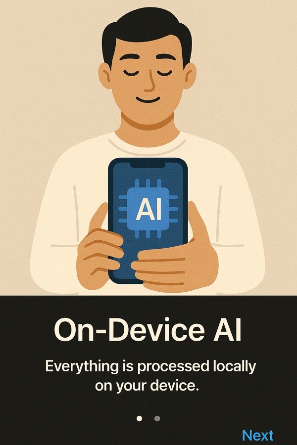 On-Device AI illustration: a person holding a phone with a chip icon